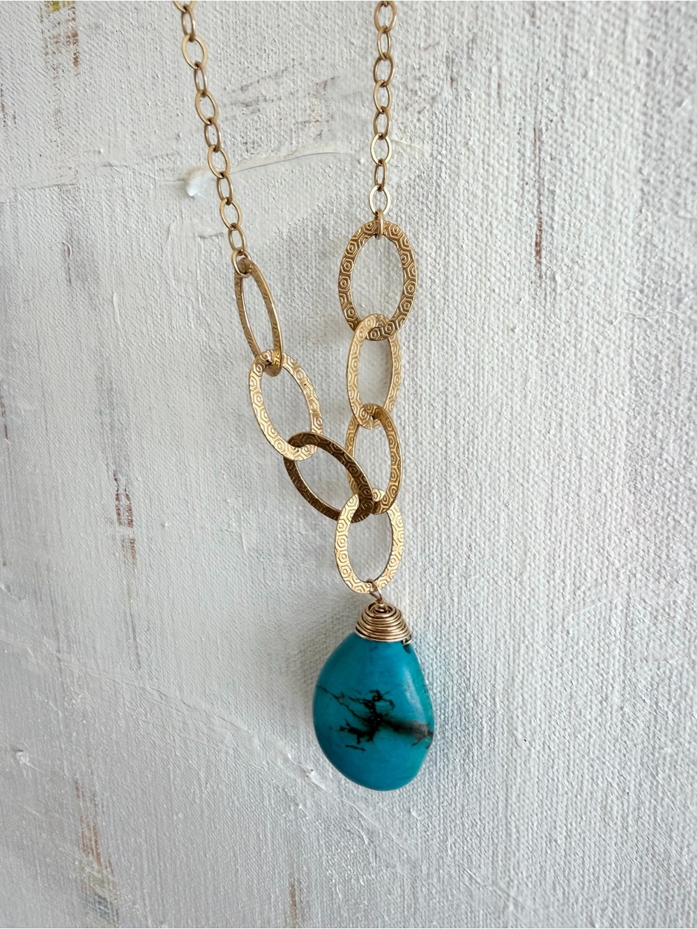 Handmade Turquoise 14 K Vermeil Necklace 20” One of a Kind